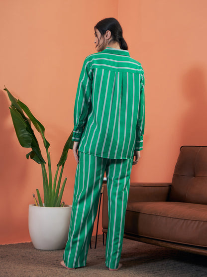 Green Stripes Shirt With Lounge Pants