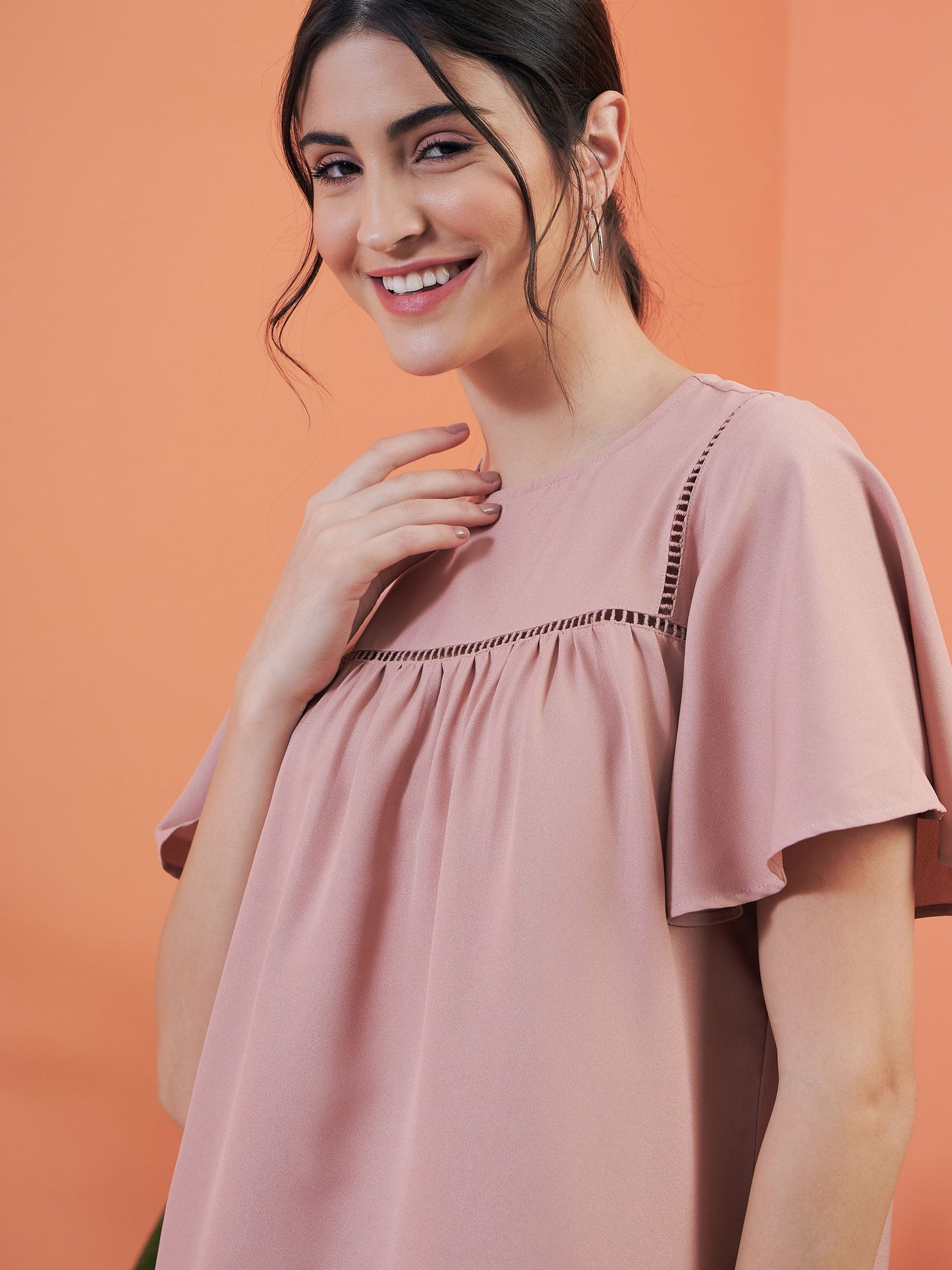 Pink Lace Insert Top With Lounge Pants