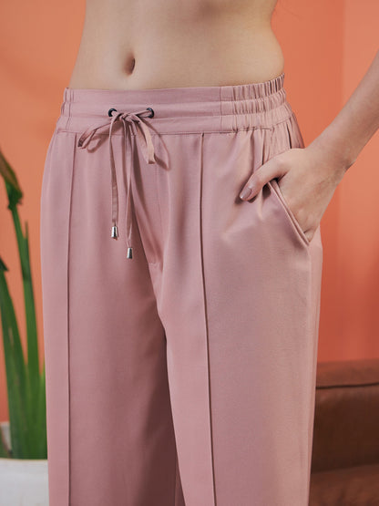 Pink Lace Insert Top With Lounge Pants