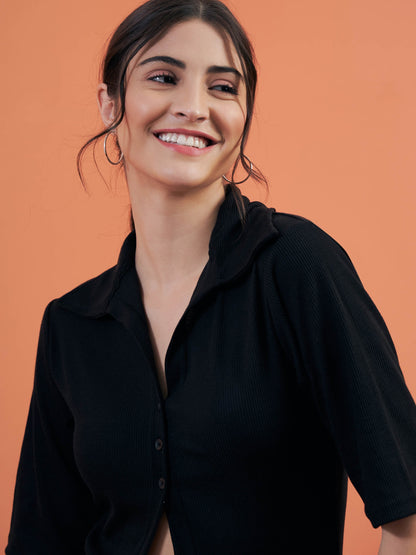 Black Rib Shirt With Lounge Pants