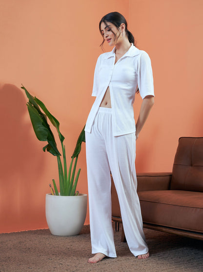 White Rib Shirt With Lounge Pants