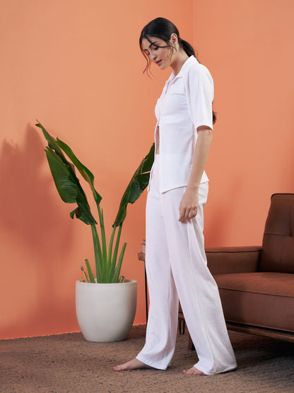 White Rib Shirt With Lounge Pants