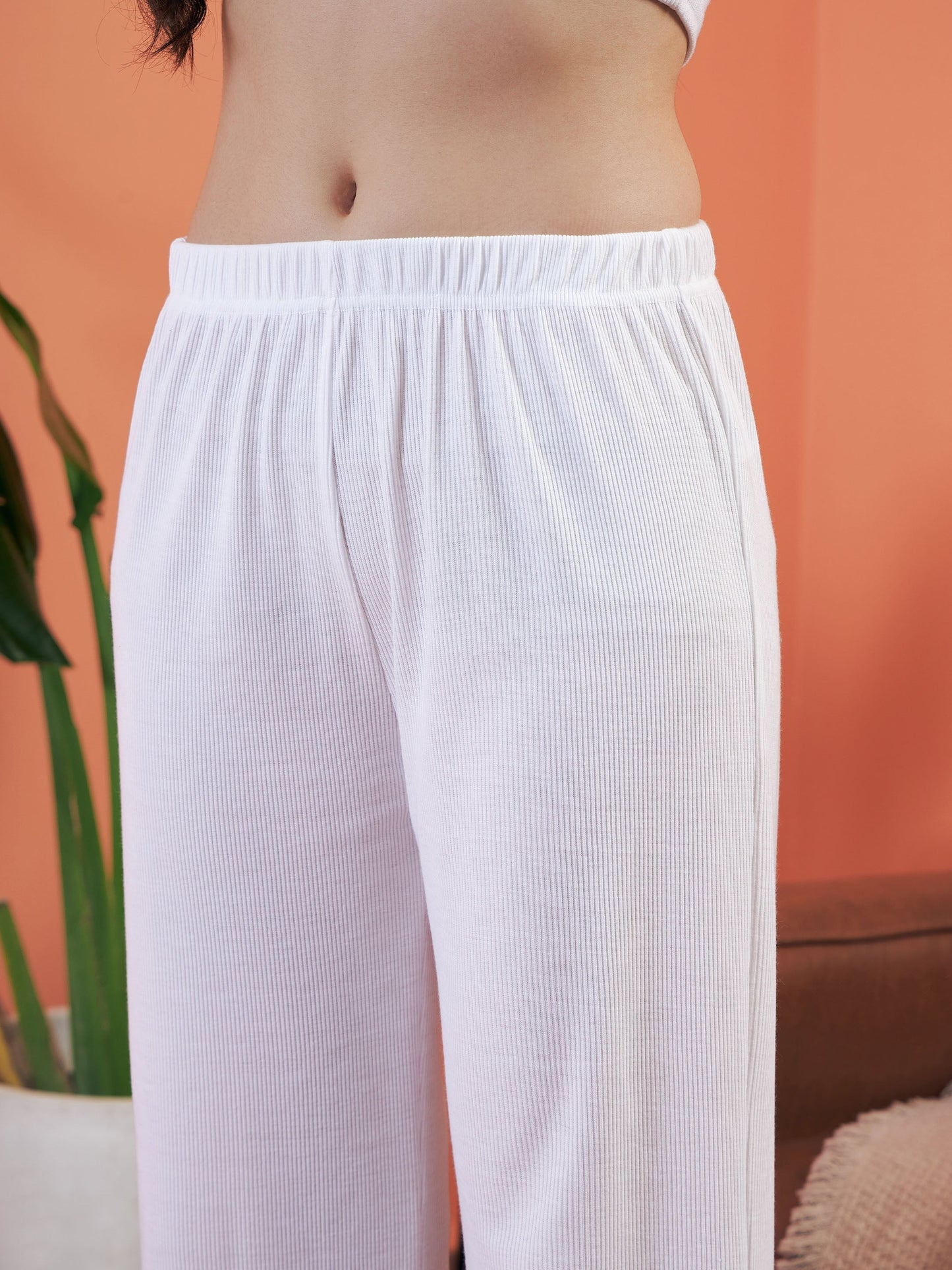 White Rib Shirt With Lounge Pants