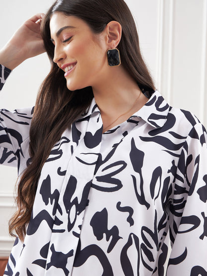 White & Black Abstract Art Shirt With Lounge Pants