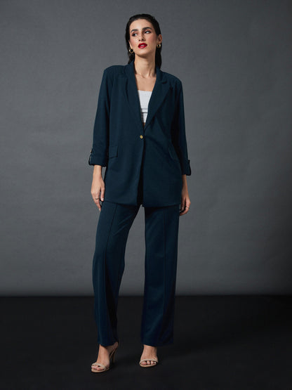 Airforce Blue Longline Blazer With Darted Pants