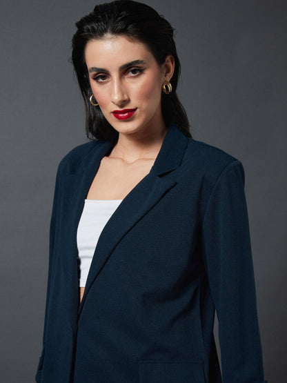 Airforce Blue Longline Blazer With Darted Pants