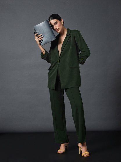 Olive Longline Blazer With Darted Pants