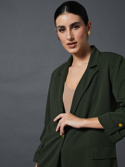 Olive Longline Blazer With Darted Pants