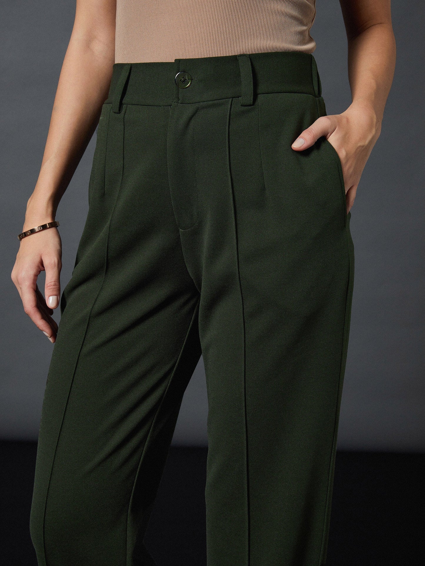 Olive Longline Blazer With Darted Pants