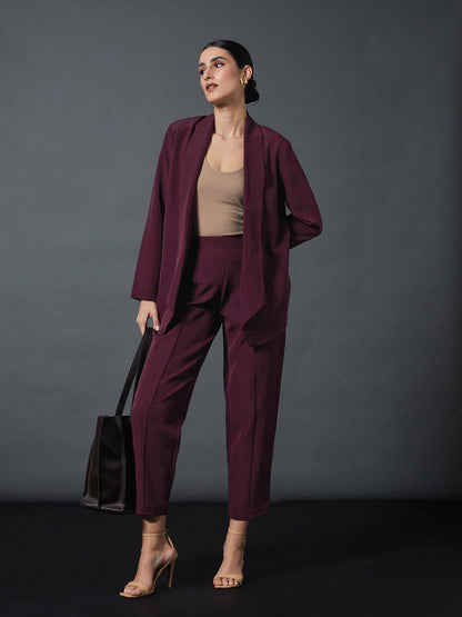 Maroon Shawl Collar Blazer With Balloon Fit Pants