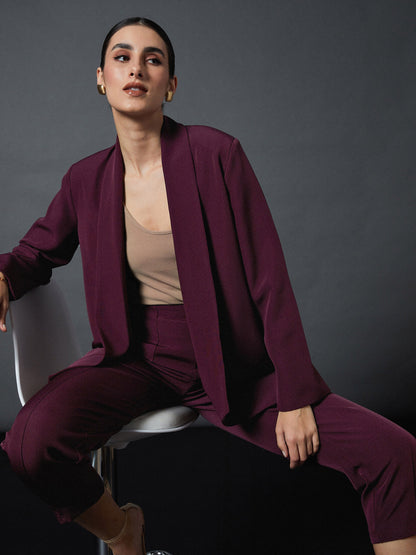Maroon Shawl Collar Blazer With Balloon Fit Pants