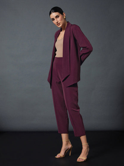 Maroon Shawl Collar Blazer With Balloon Fit Pants