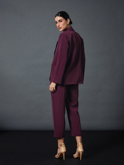 Maroon Shawl Collar Blazer With Balloon Fit Pants