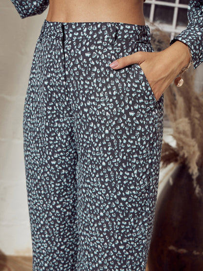Grey Animal Neck Tie Top With Pants