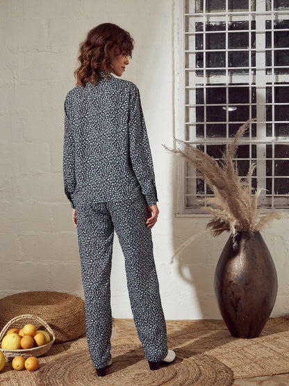 Grey Animal Neck Tie Top With Pants