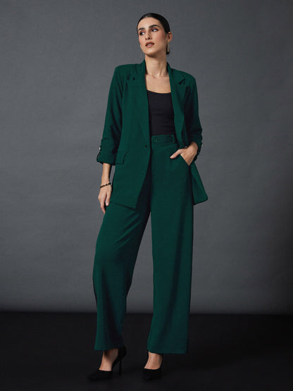 Emerald Front Button Blazer with Straight Pants