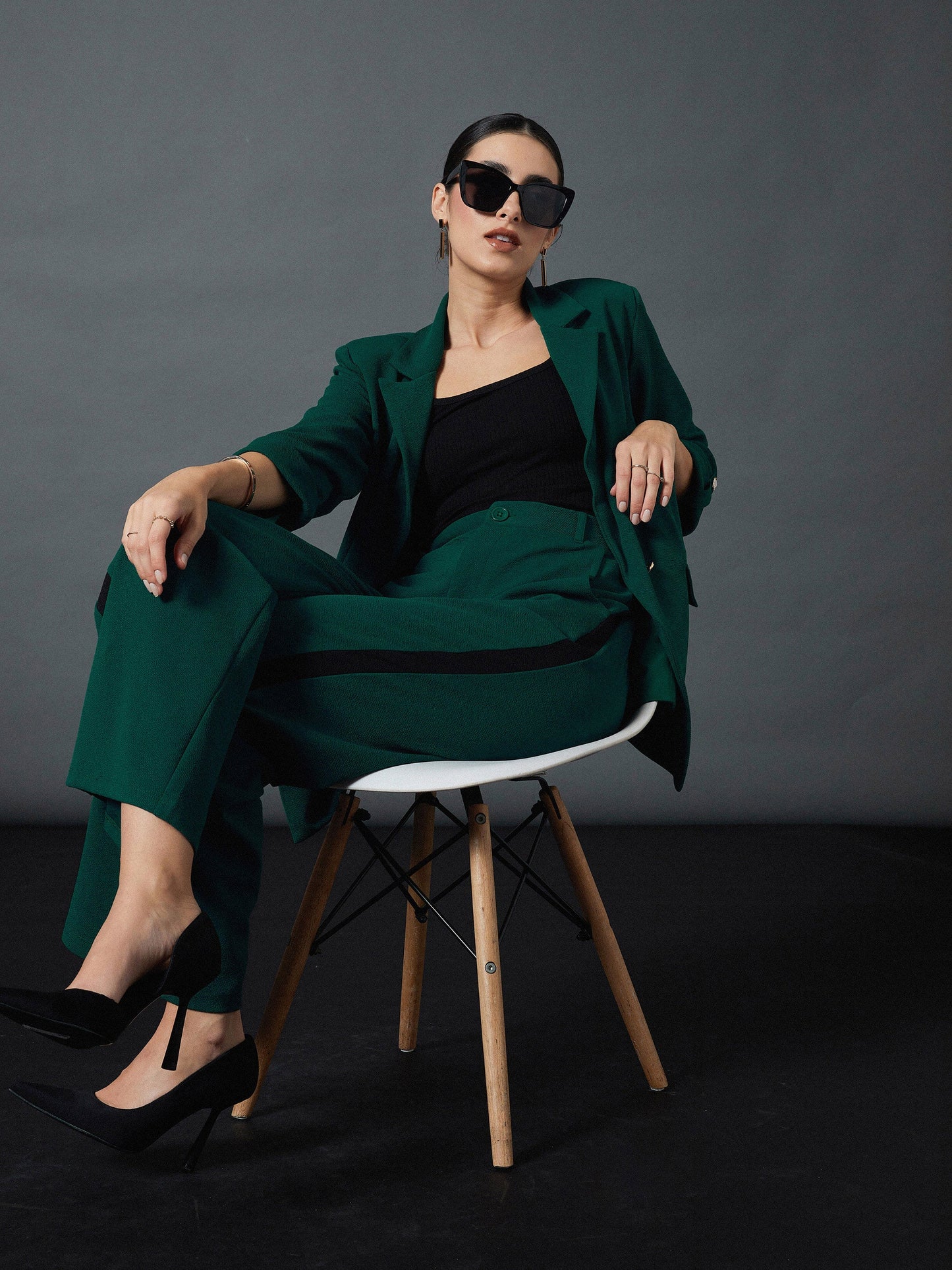 Emerald Front Button Blazer with Straight Pants