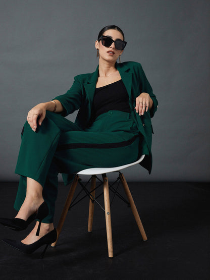 Emerald Front Button Blazer with Straight Pants