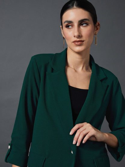 Emerald Front Button Blazer with Straight Pants