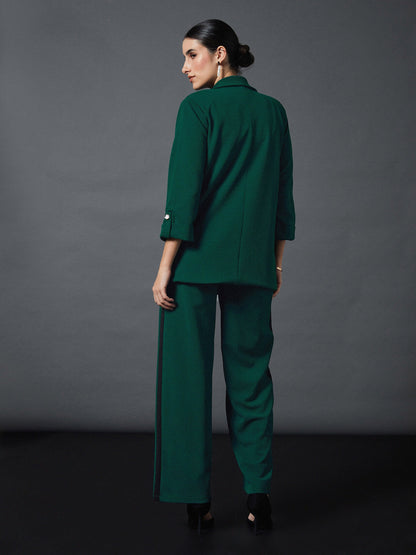 Emerald Front Button Blazer with Straight Pants