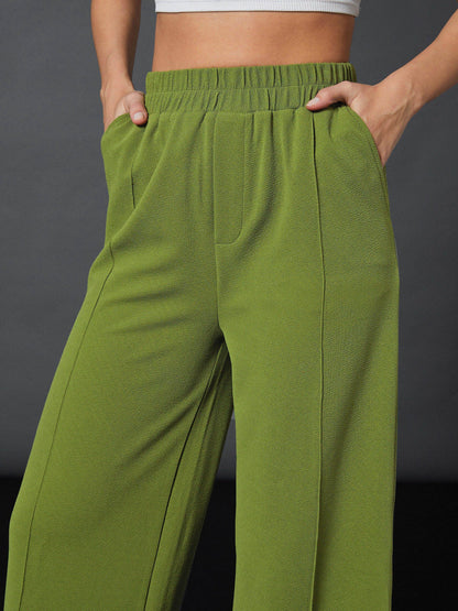 Women Olive Front Button Blazer With Palazzo Pants