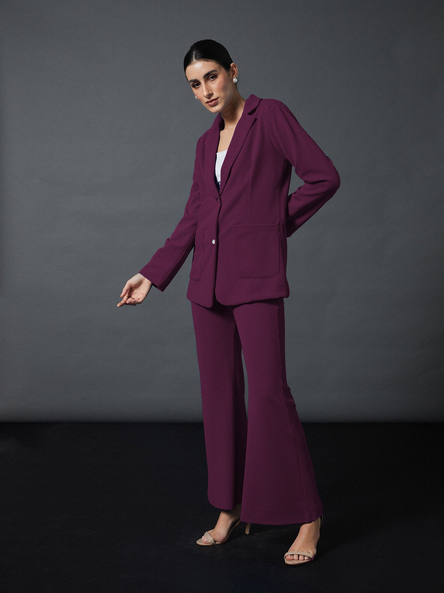 Mauve Slim Fit Blazer With Bellbottom Pants