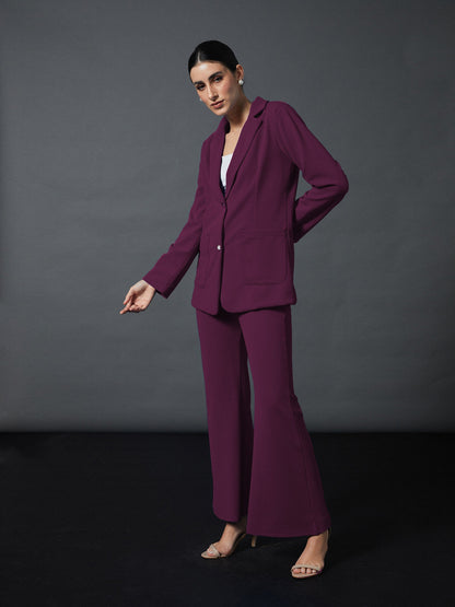 Mauve Slim Fit Blazer With Bellbottom Pants