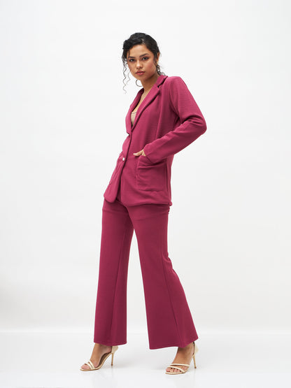 Mauve Slim Fit Blazer With Bellbottom Pants