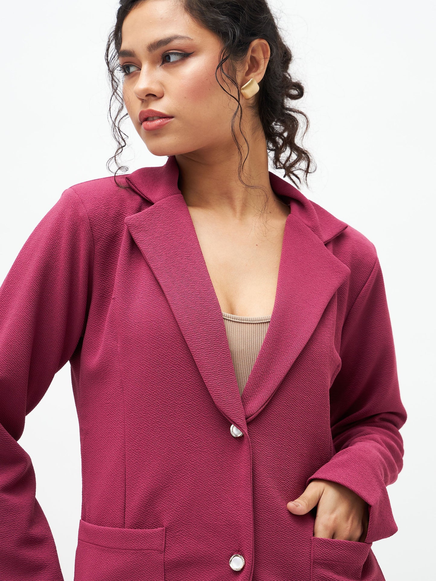Mauve Slim Fit Blazer With Bellbottom Pants