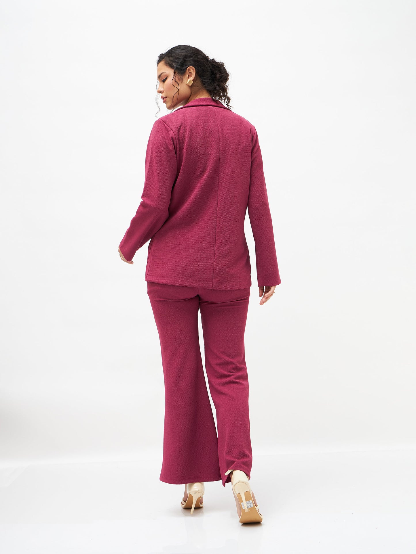 Mauve Slim Fit Blazer With Bellbottom Pants