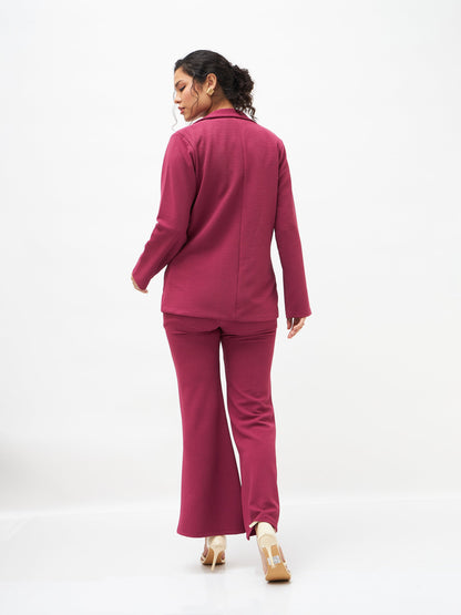 Mauve Slim Fit Blazer With Bellbottom Pants
