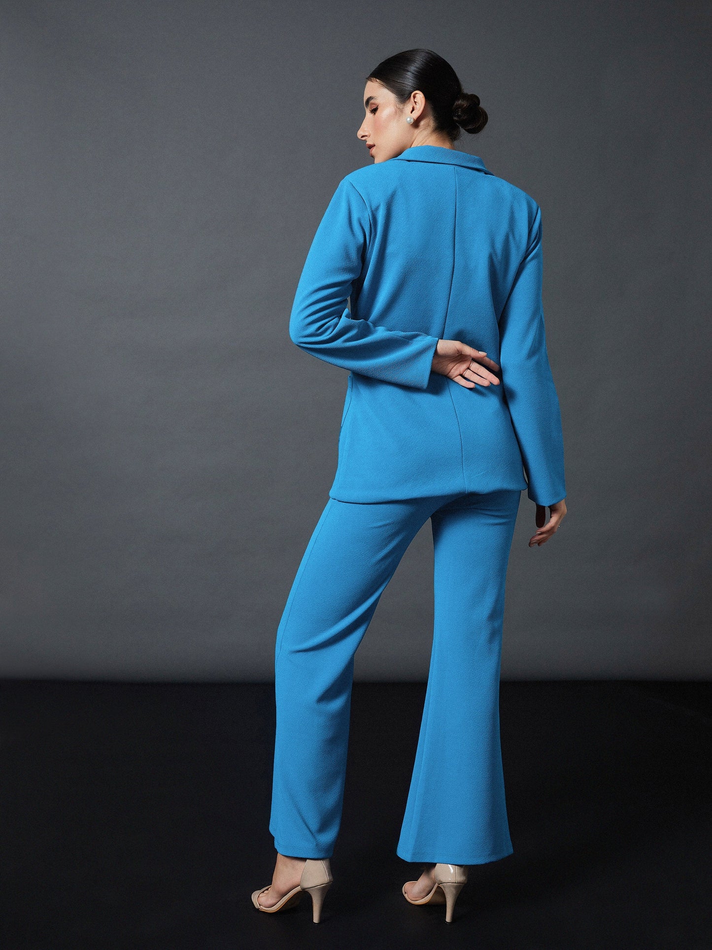 Turquoise Slim Fit Blazer With Bellbottom Pants