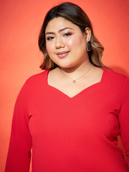 Red Regular Top With Side Tape Straight Pants