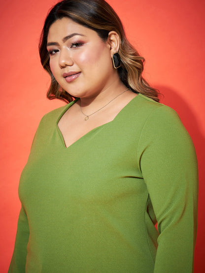 Green Regular Top With Side Tape Straight Pants