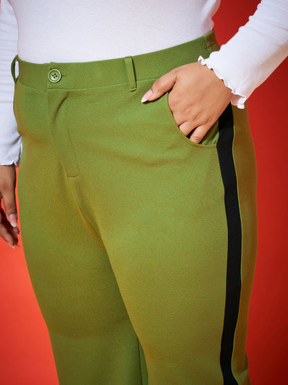 Green Regular Top With Side Tape Straight Pants