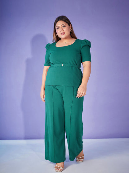 Emerald Belted Top With Bell Bottom Pants