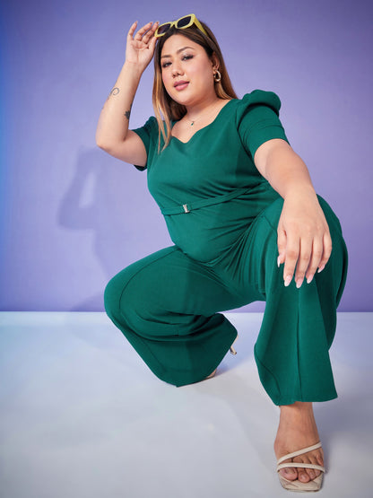 Emerald Belted Top With Bell Bottom Pants