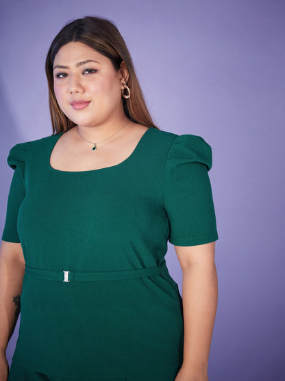 Emerald Belted Top With Bell Bottom Pants