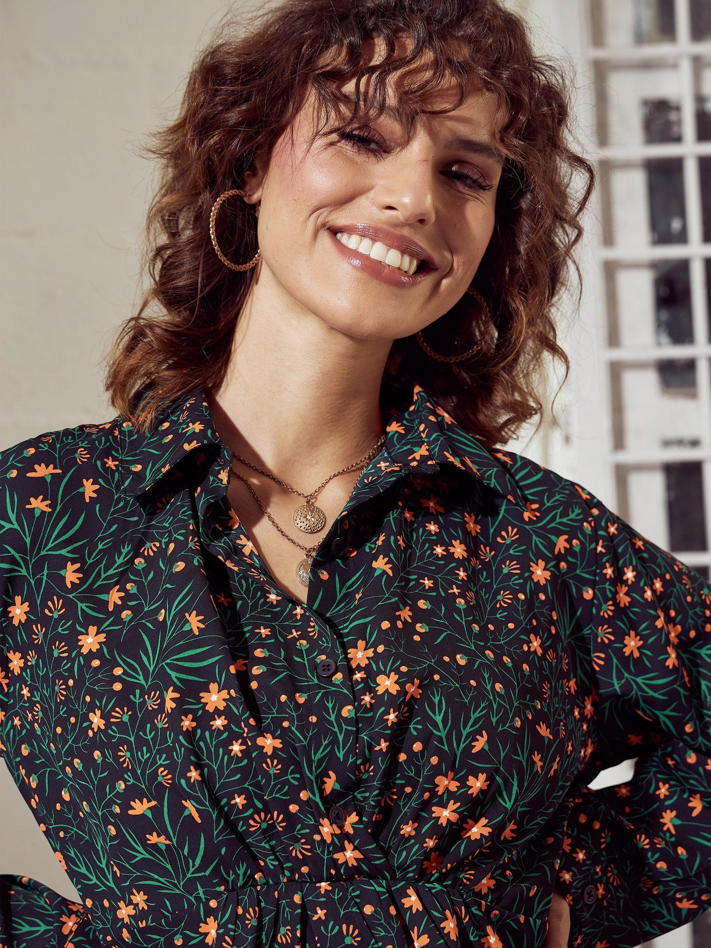 Green Ditsy Floral Twisted Top With Pants
