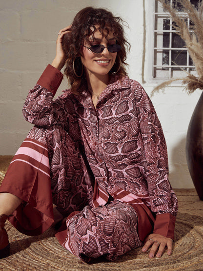 Pink Snake Print Oversized Shirt With Pants