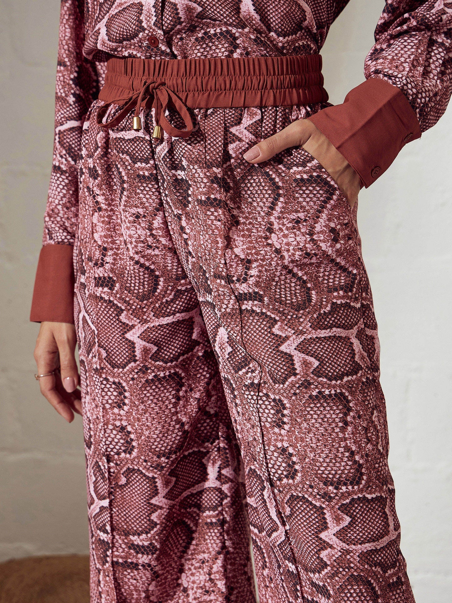 Pink Snake Print Oversized Shirt With Pants