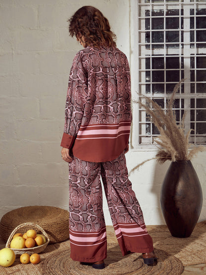 Pink Snake Print Oversized Shirt With Pants