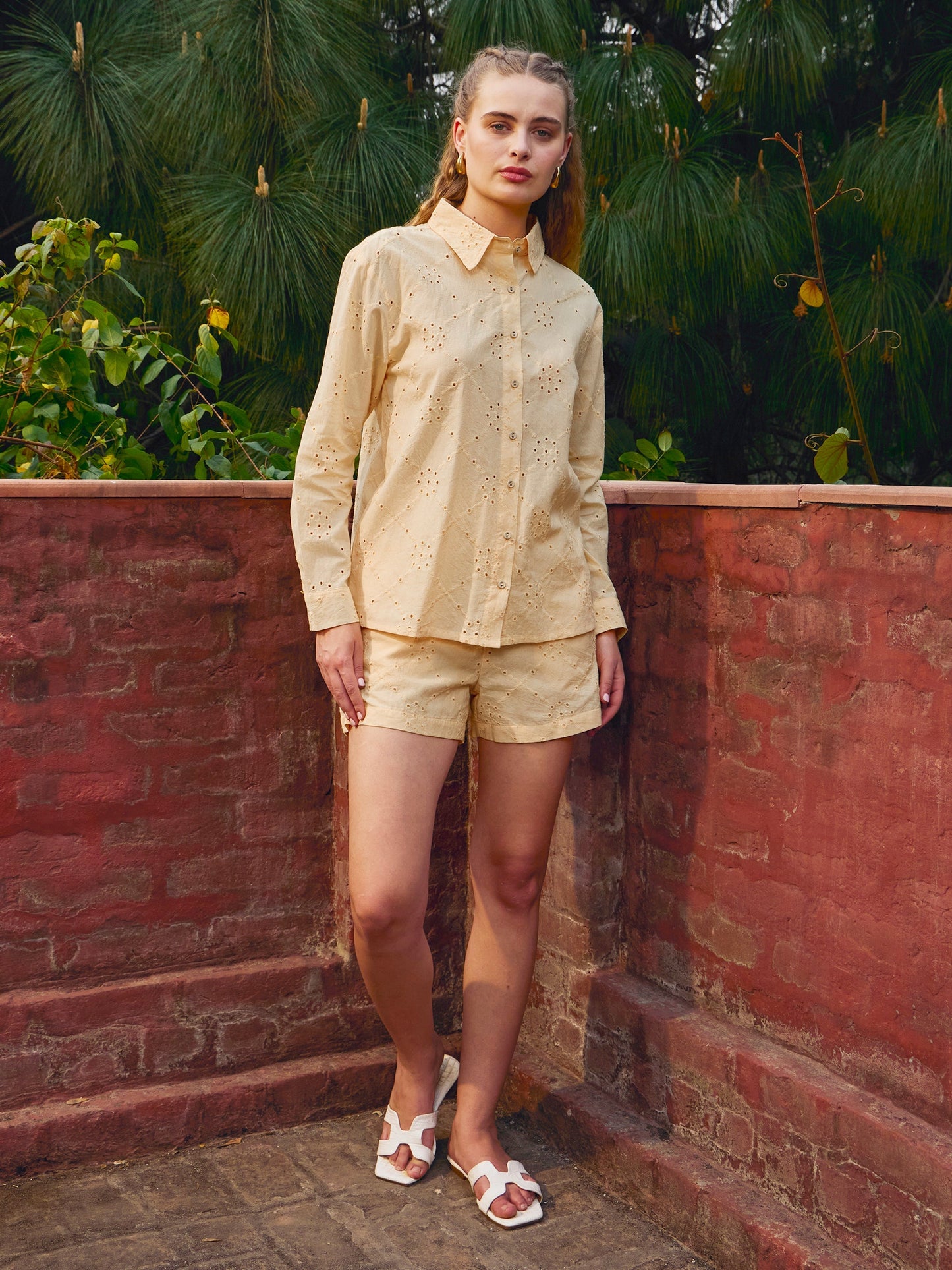 Ecru Schiffli Regular Shorts