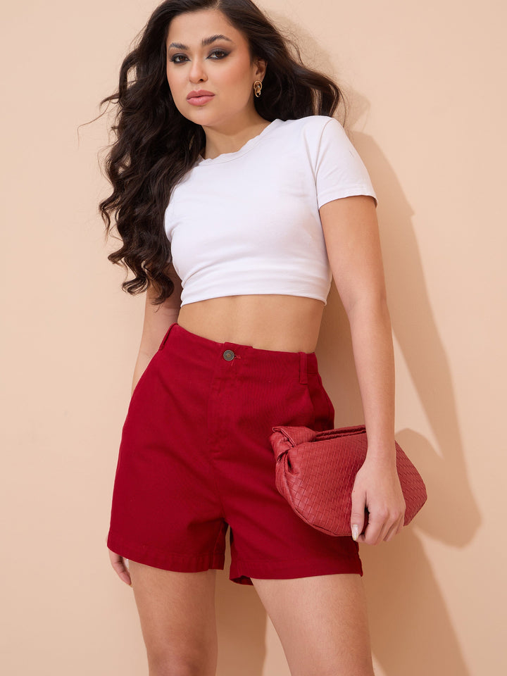 Women Red Denim Shorts