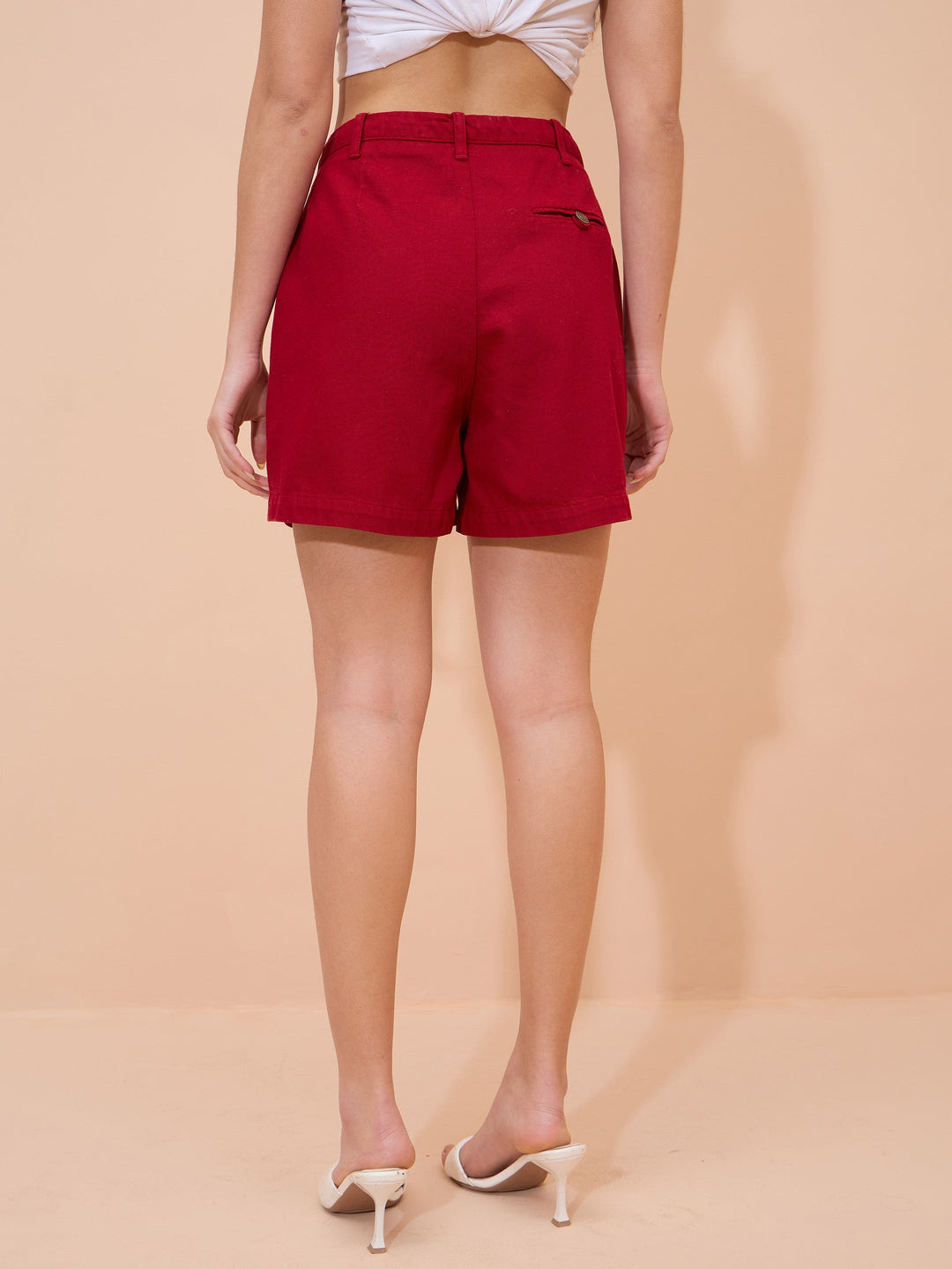Women Red Denim Shorts