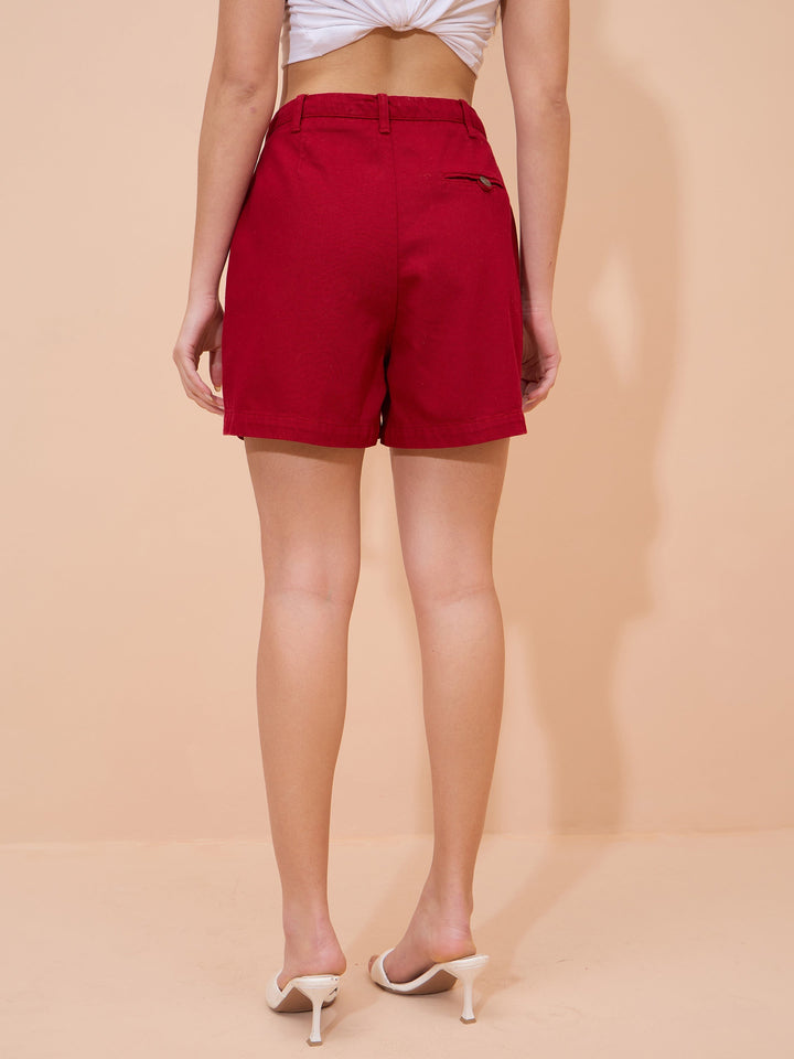 Women Red Denim Shorts