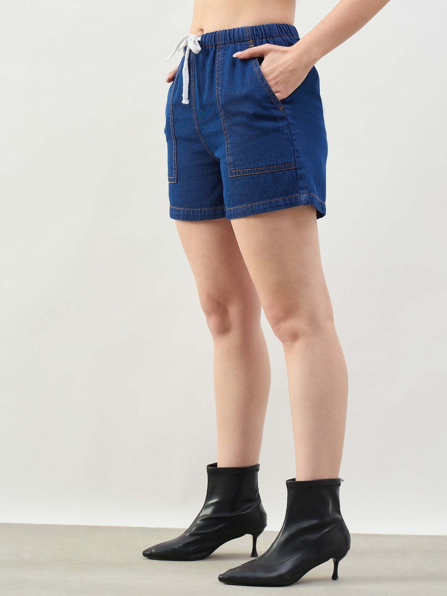 Blue Patch Pocket Drawstring Shorts