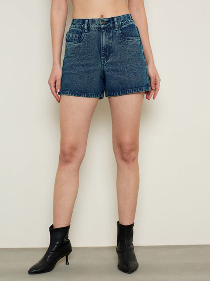 Navy Overdyed Green-Tone Denim Shorts
