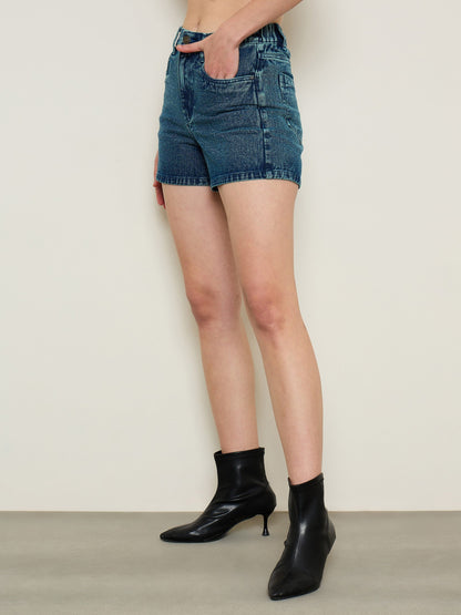Navy Overdyed Green-Tone Denim Shorts