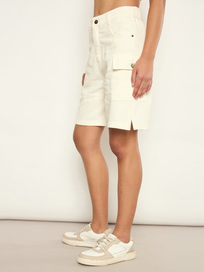 White Mid Rise Bermuda Shorts